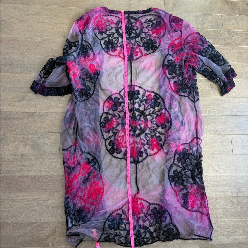 Floral Lace Women's Robe - Pink and Black - Picture 5 of 6
